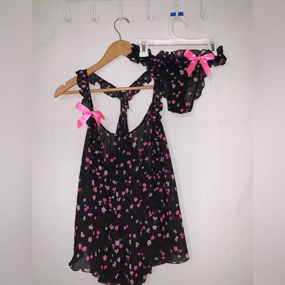 NWOT Victoria's Secret Sexy Little Thing Two-Piece Set Sheer Ruffle Bow S